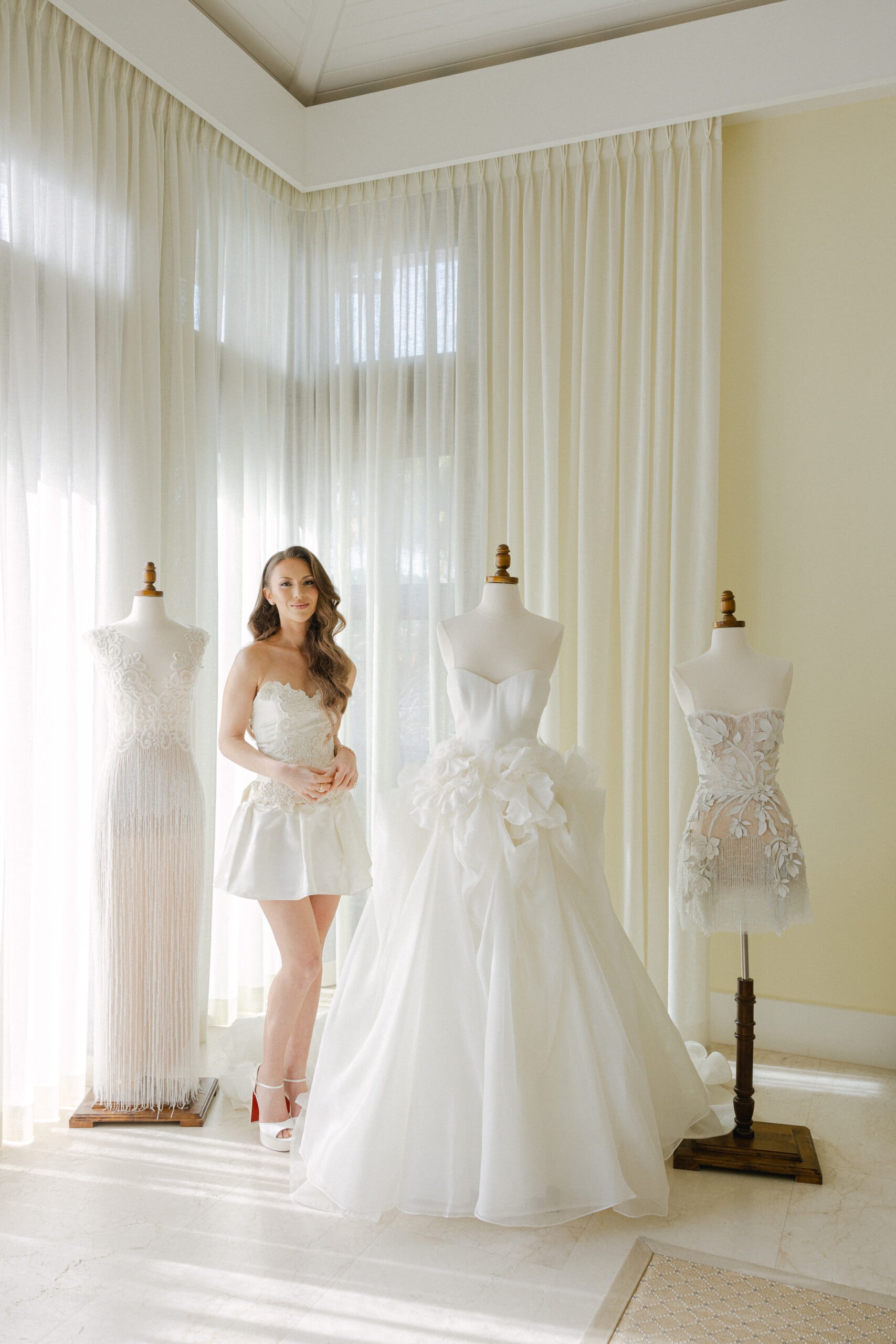 Bride with her wedding dresses at a luxury Bahamas wedding